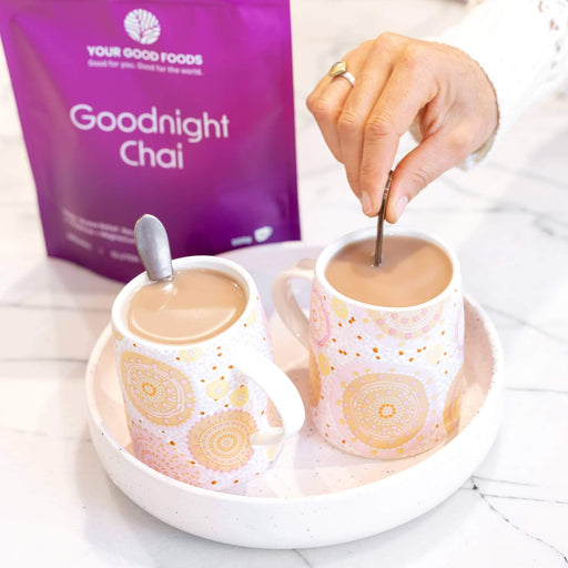 Goodnight chai contains powerful adaptogens like gaba, l-theanine and magnesium.